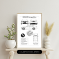 BMW M5 Competition Blueprint Drawing, Perfect Gift