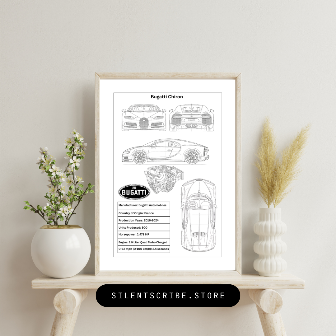 Bugatti Chiron | Pen-Plotted W16 Hypercar Technical Blueprint
