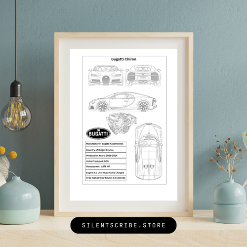 Bugatti Chiron | Pen-Plotted W16 Hypercar Technical Blueprint