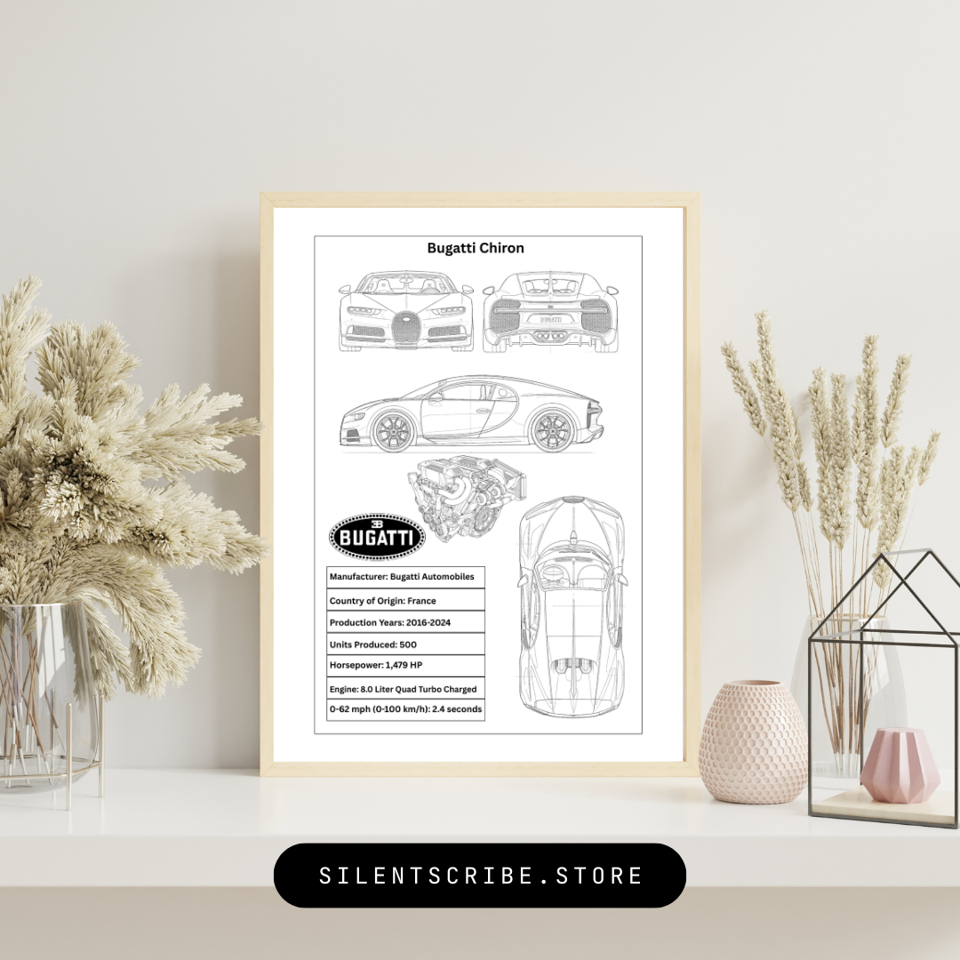 Bugatti Chiron | Pen-Plotted W16 Hypercar Technical Blueprint