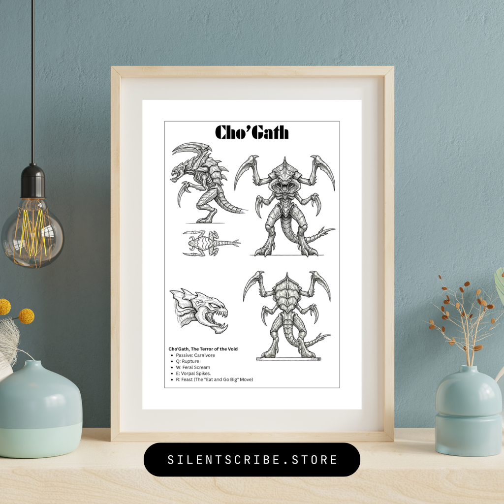 League of Legends Cho'Gath Technical Drawing – Pen & Ink