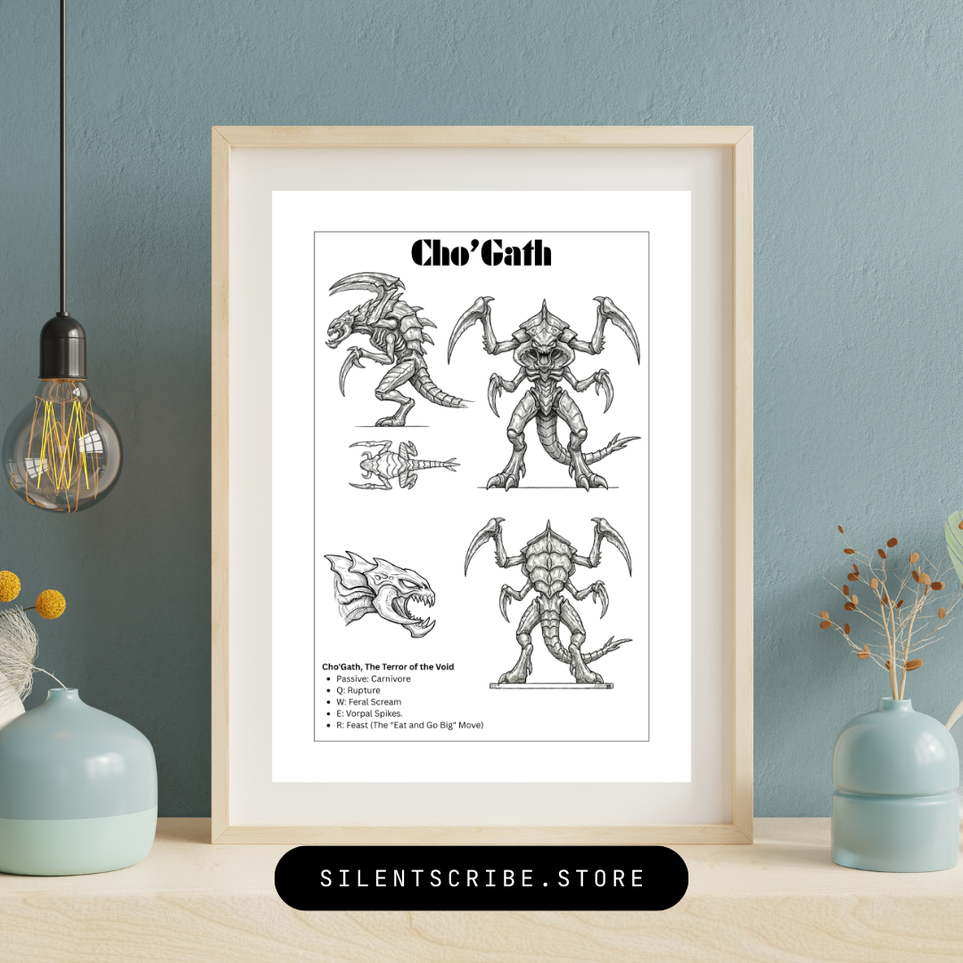 League of Legends Cho'Gath Technical Drawing – Pen & Ink