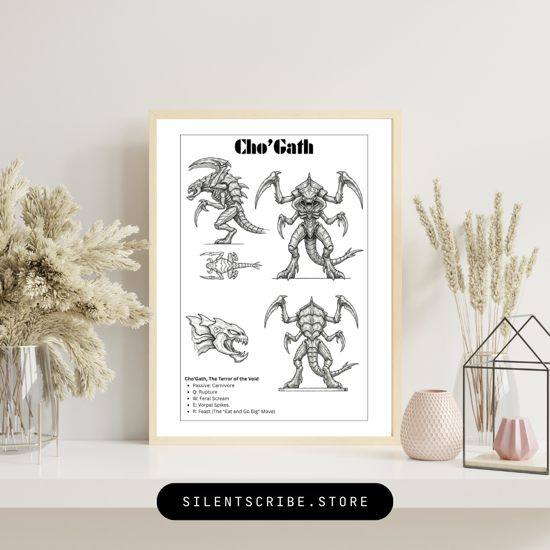 League of Legends Cho'Gath Technical Drawing – Pen & Ink