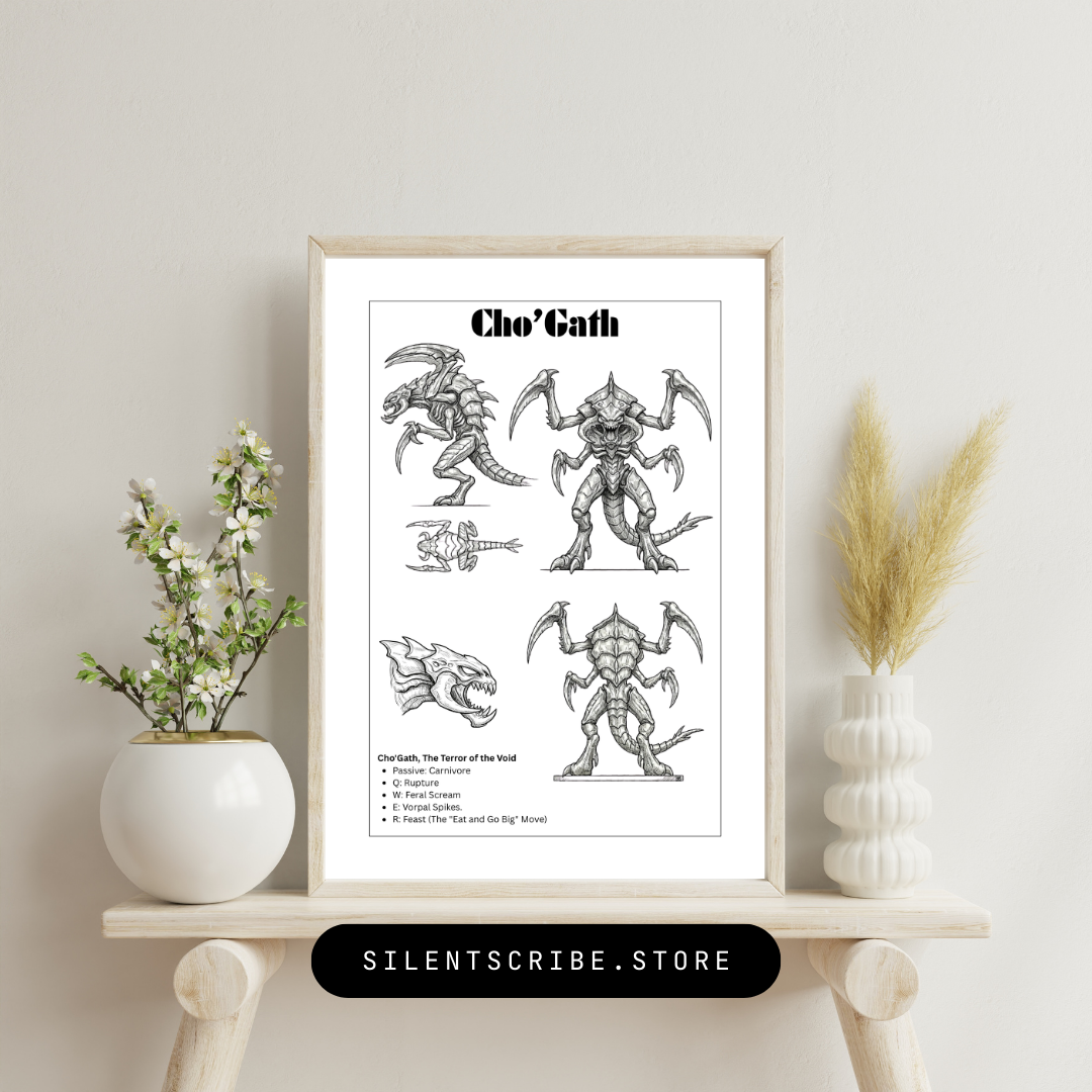 League of Legends Cho'Gath Technical Drawing – Pen & Ink