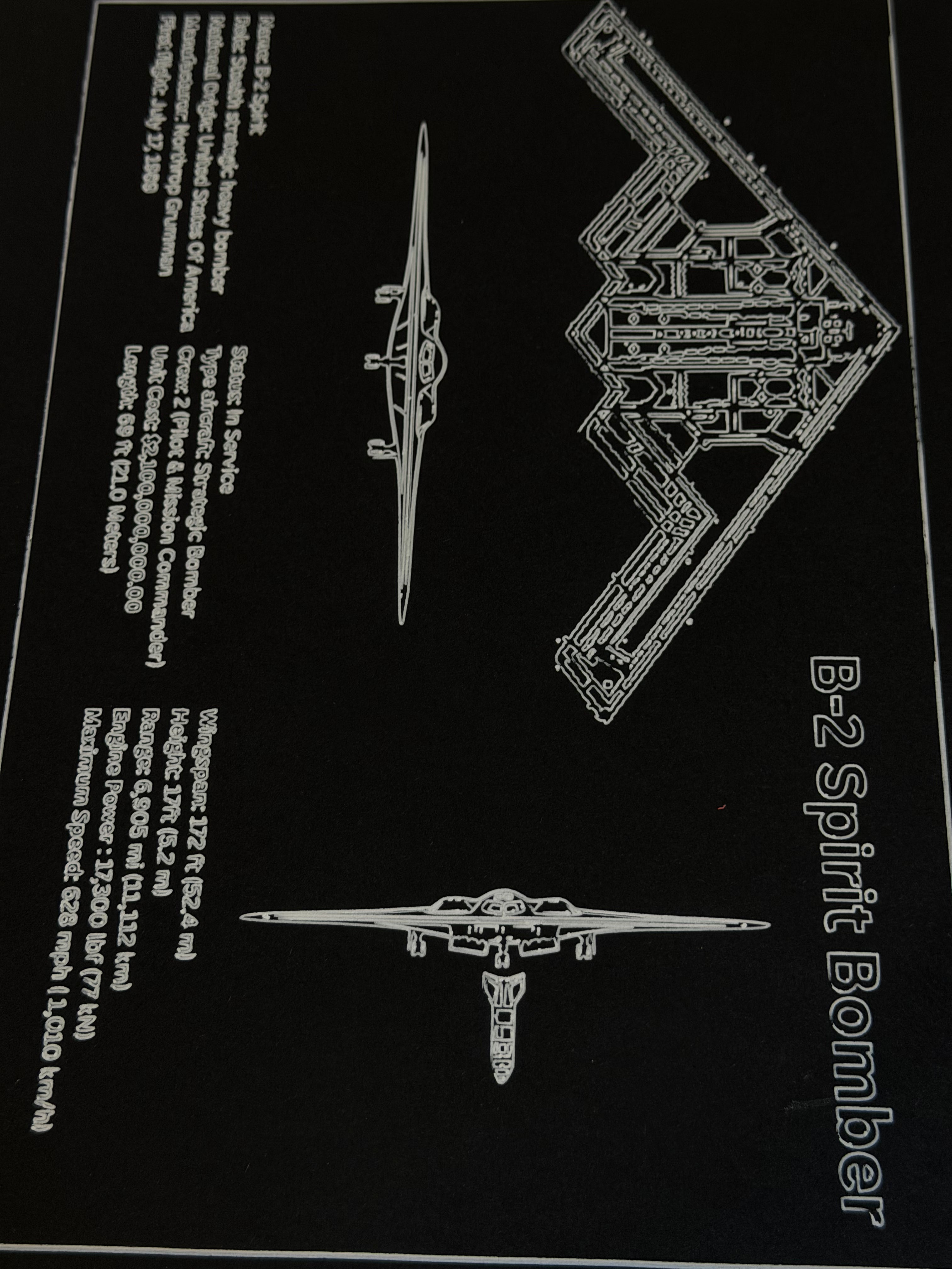 Northrop B-2 Spirit Stealth Bomber Technical Blueprint - Pen Plotter Art