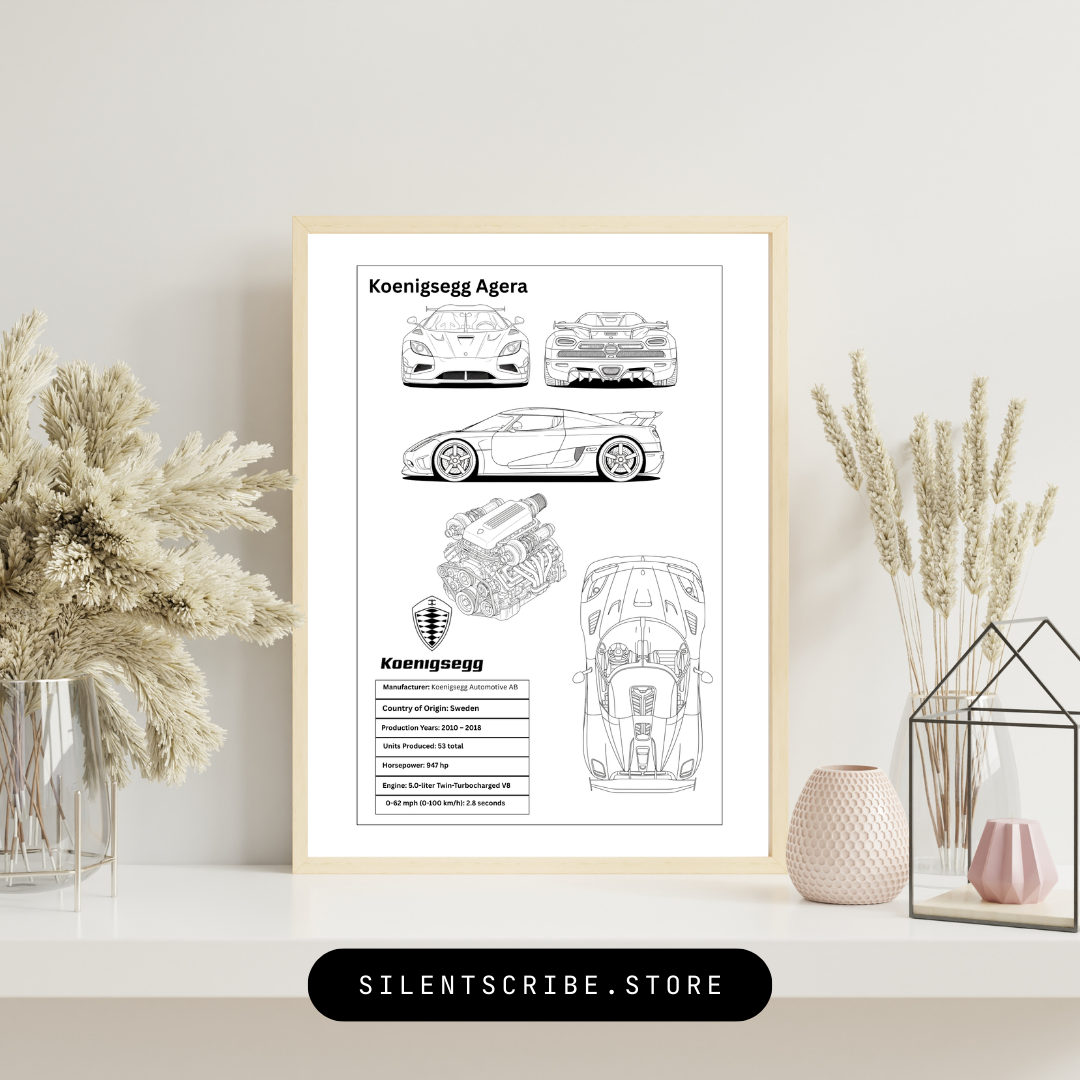 Koenigsegg Agera RS | Pen-Plotted Hypercar Technical Blueprint