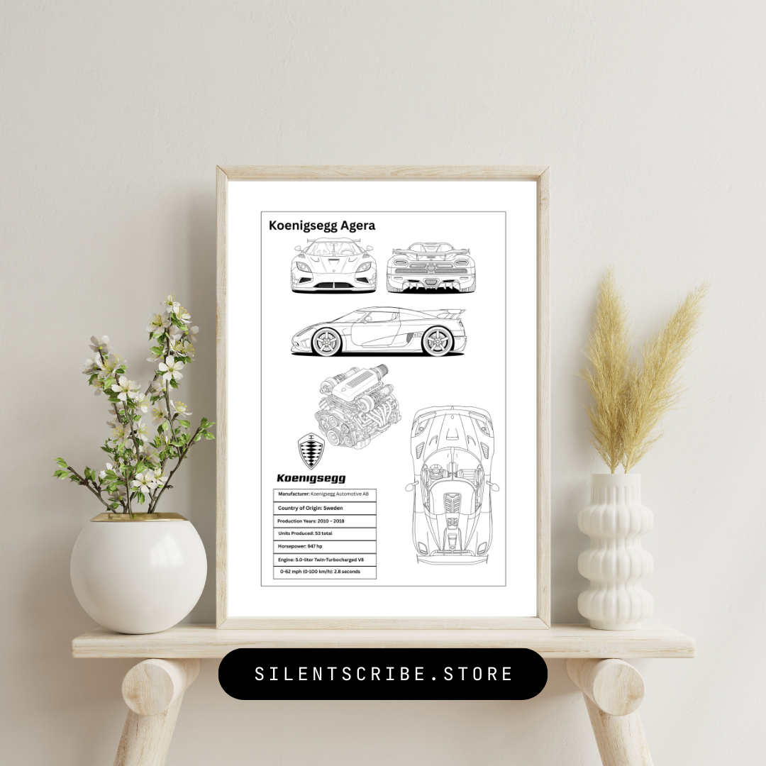 Koenigsegg Agera RS | Pen-Plotted Hypercar Technical Blueprint