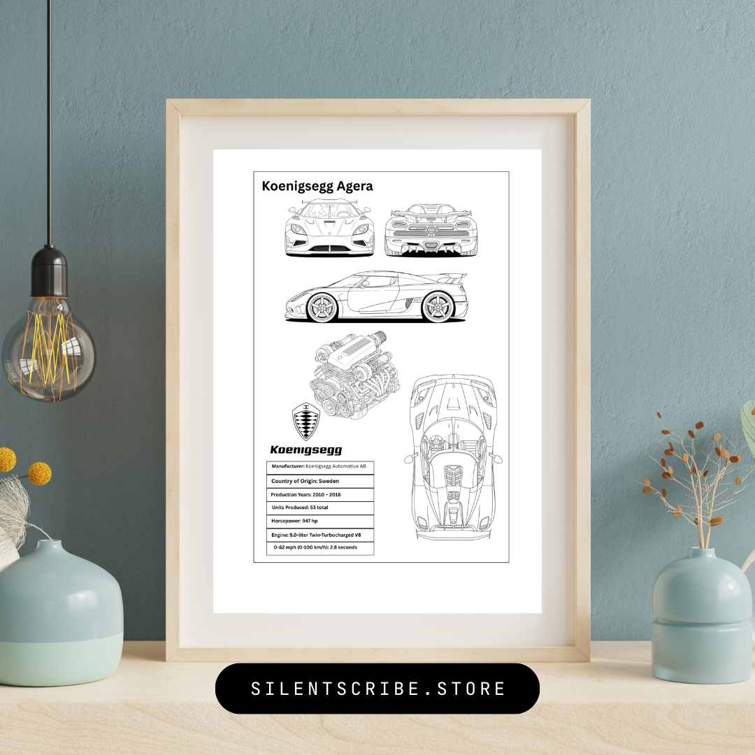 Koenigsegg Agera RS | Pen-Plotted Hypercar Technical Blueprint