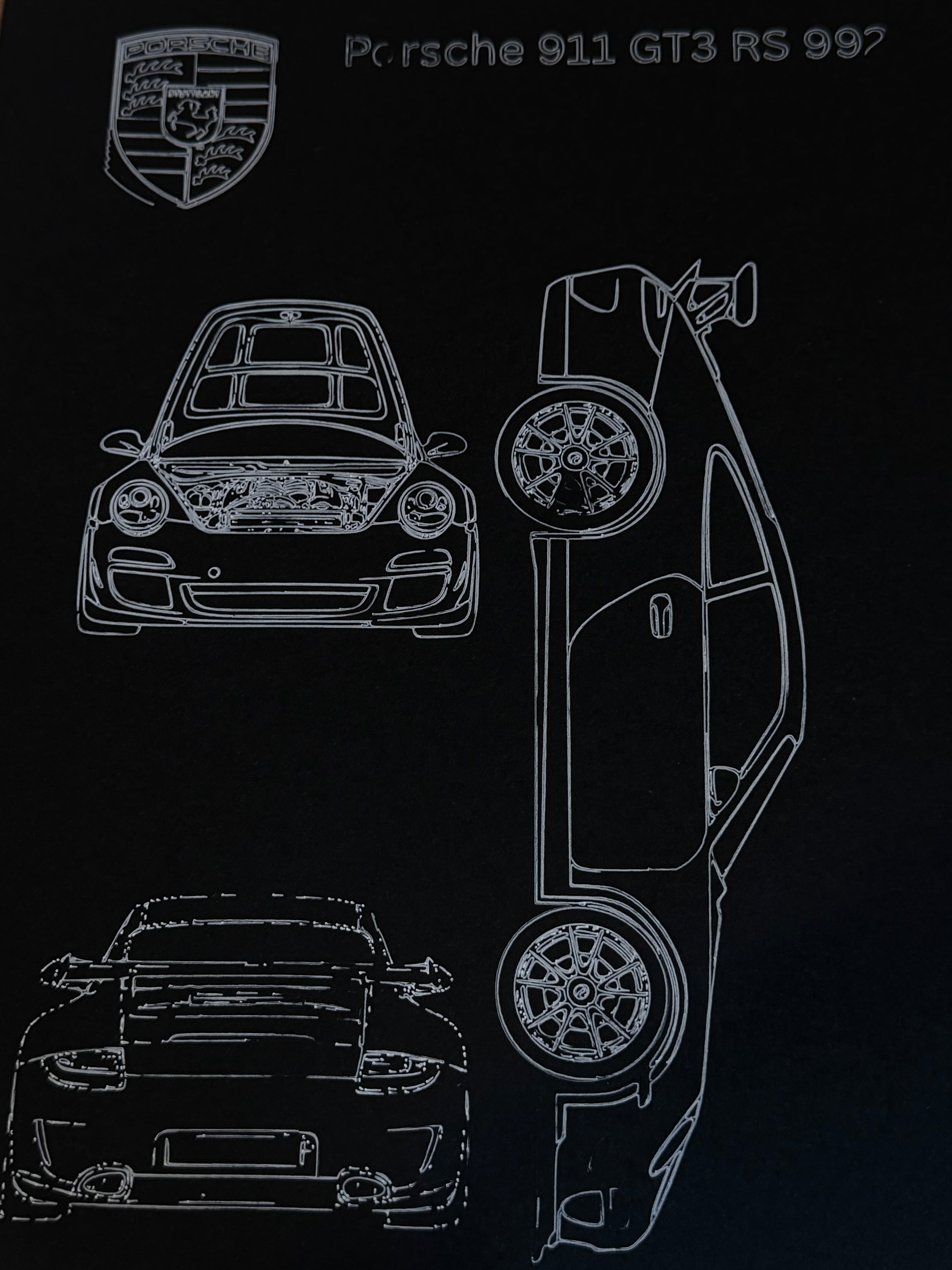Porsche 911 GT3 RS 997 Technical Drawing - Hand-Plotted Artwork