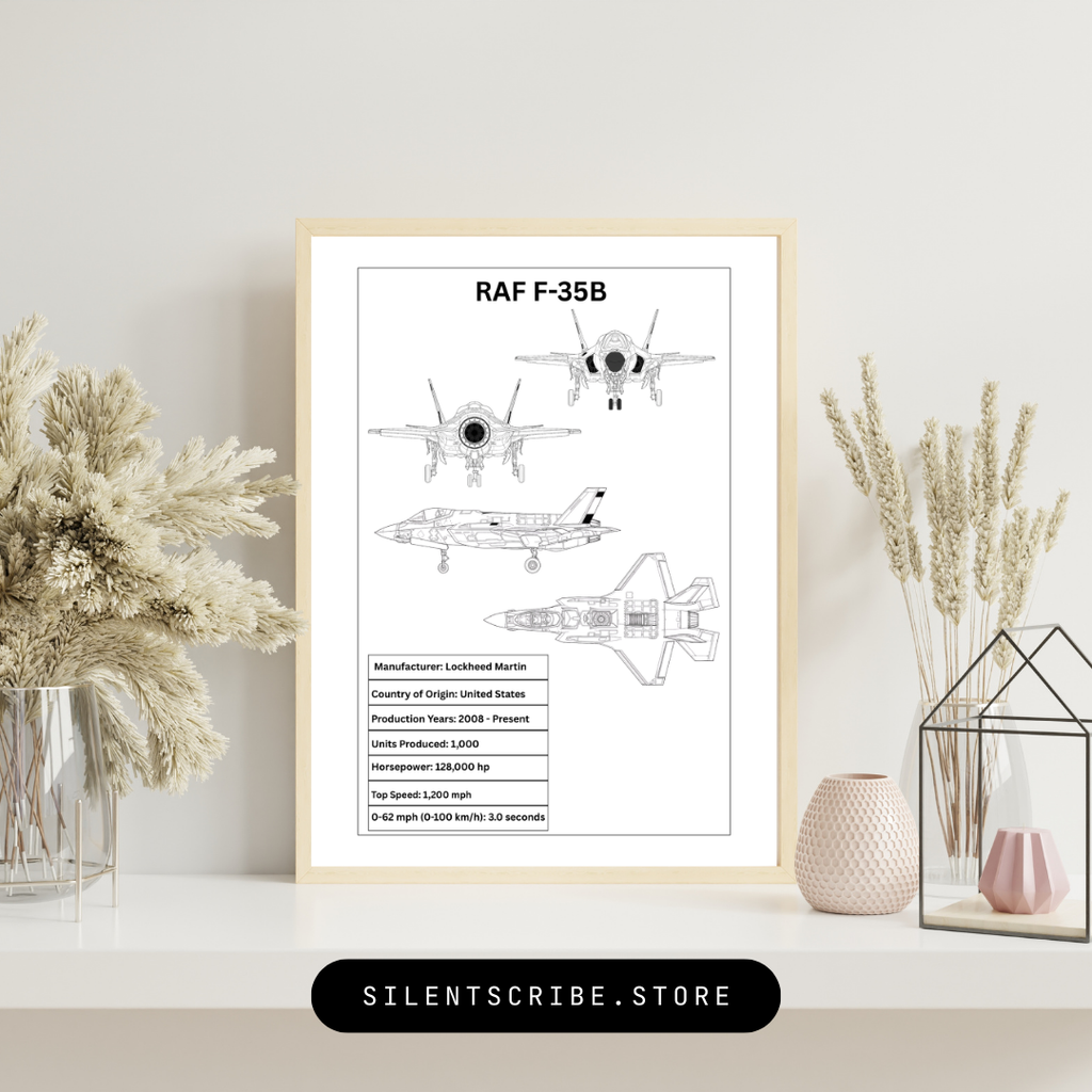 RAF F-35B Fighter Jet, Blueprint Drawing, Perfect Gift